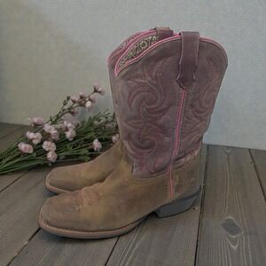 🔥Dan Post 🩷Majesty 🤠Western Boot Brown Leather Square Toe‎ Boho Barbie 7.5